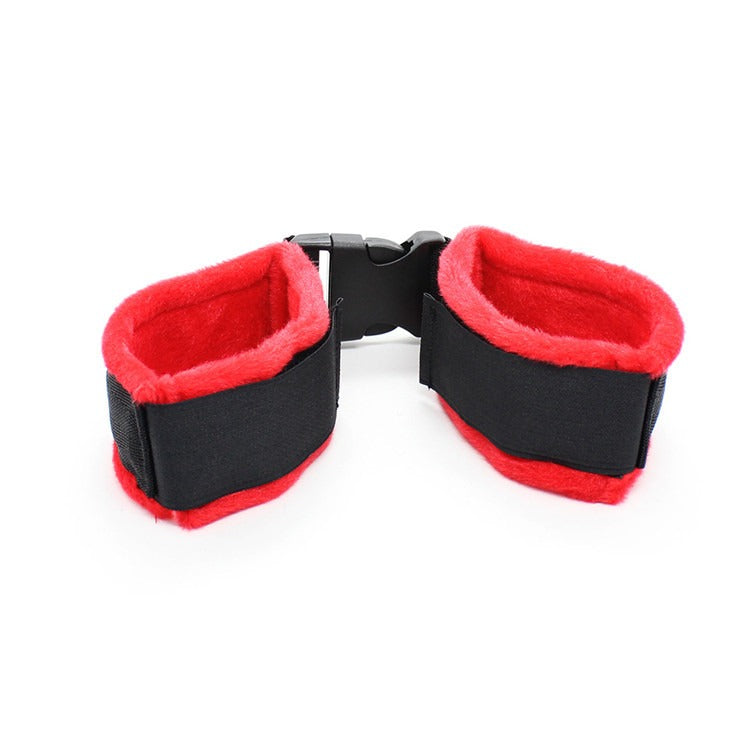 Acessórios para adultos: algemas de tornozelo sexy de nylon para mulheres de cabelo curto, em pelúcia vermelha, para amarrar e flertar. Brinquedo para casais.