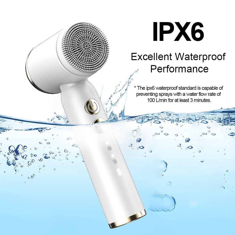 Limpador facial 6 em 1 com água quente e fria. Brush Ultrasonic Facial Cleanser Pore Cleaning Silicone Beauty Instrument