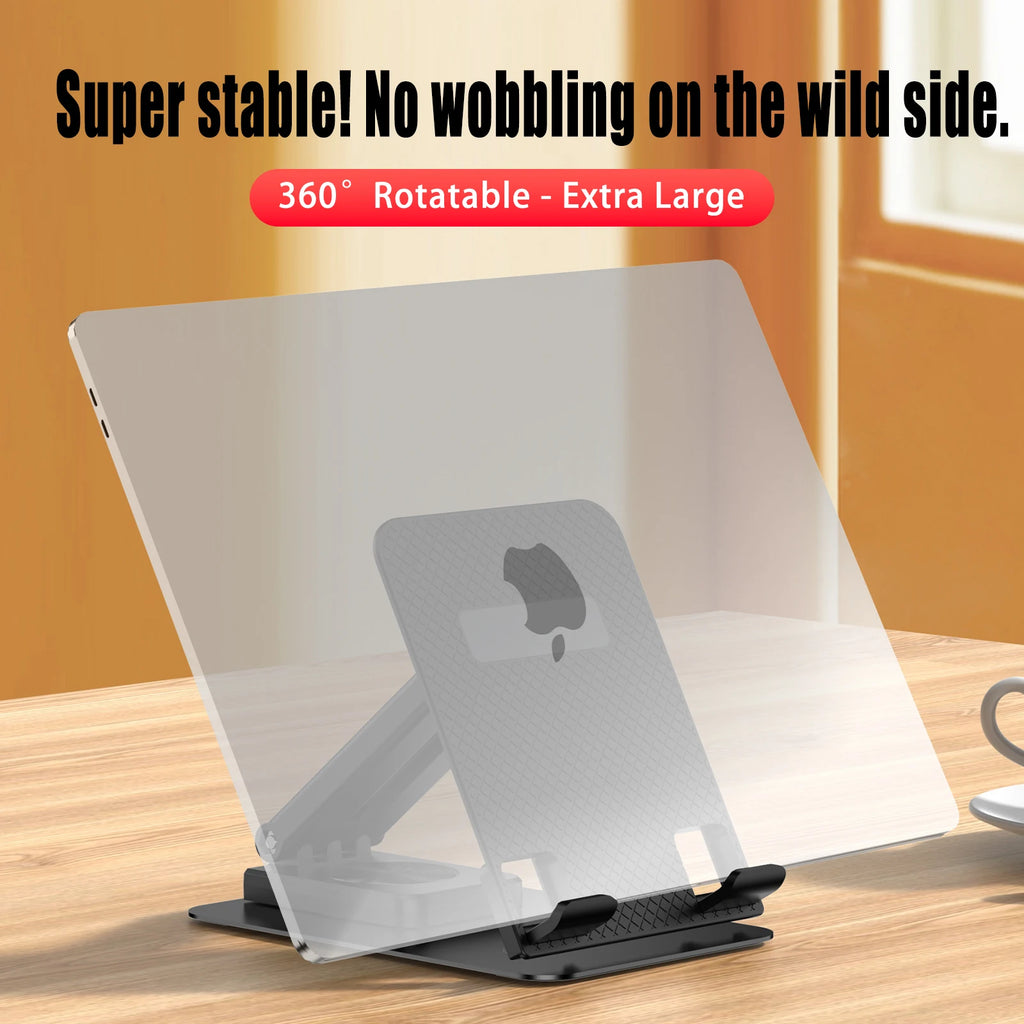 Suporte giratório de mesa com placa plana ampliada em metal, multifuncional, com elevação e dobragem.