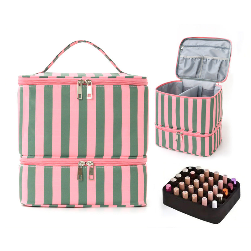 Estojo organizador de esmaltes e óleos essenciais de camada dupla, kit portátil com 30 compartimentos para cuidados com as unhas, estojo organizador para ferramentas de manicure.