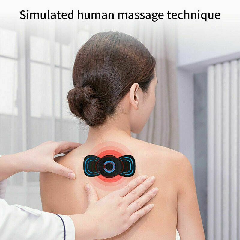 Mini massageador elétrico portátil para pescoço, ombros e costas, com adesivo vibratório para fisioterapia.