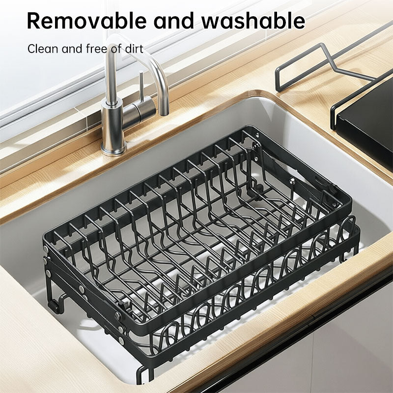 Escorredor de pratos dobrável de 2 camadas para cozinha, prateleira de bancada com grande capacidade para secar tigelas e talheres.