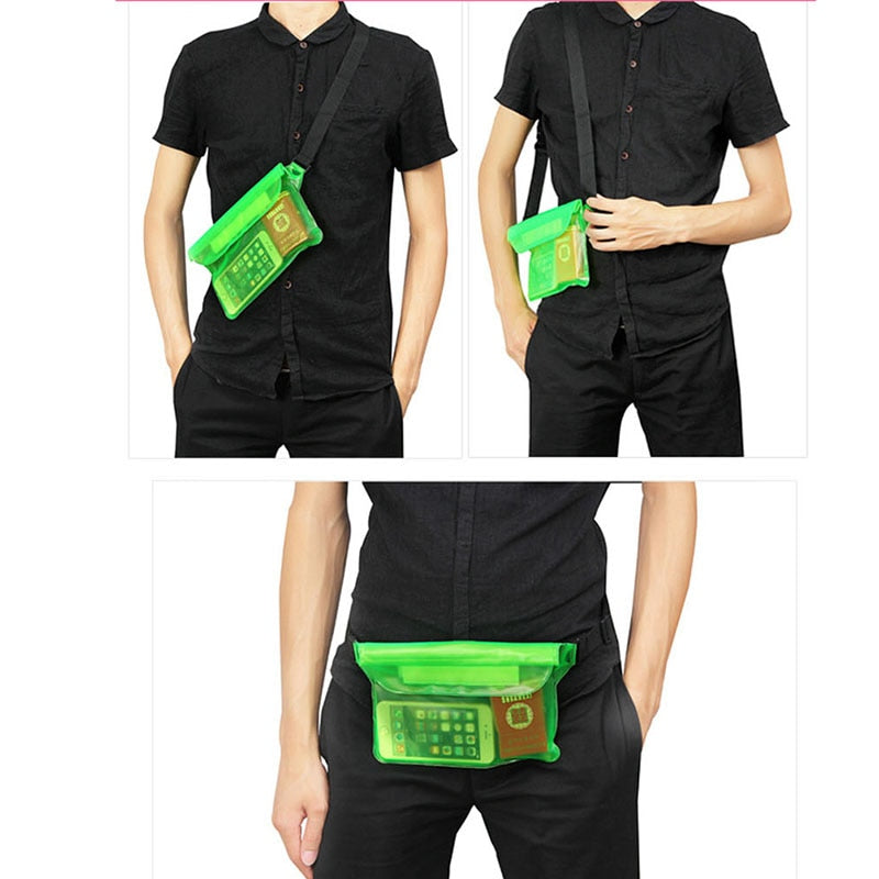 Bolsa impermeável para natação, esqui aquático, mergulho, ombro e cintura, capa protetora para celular subaquática para praia e barco.