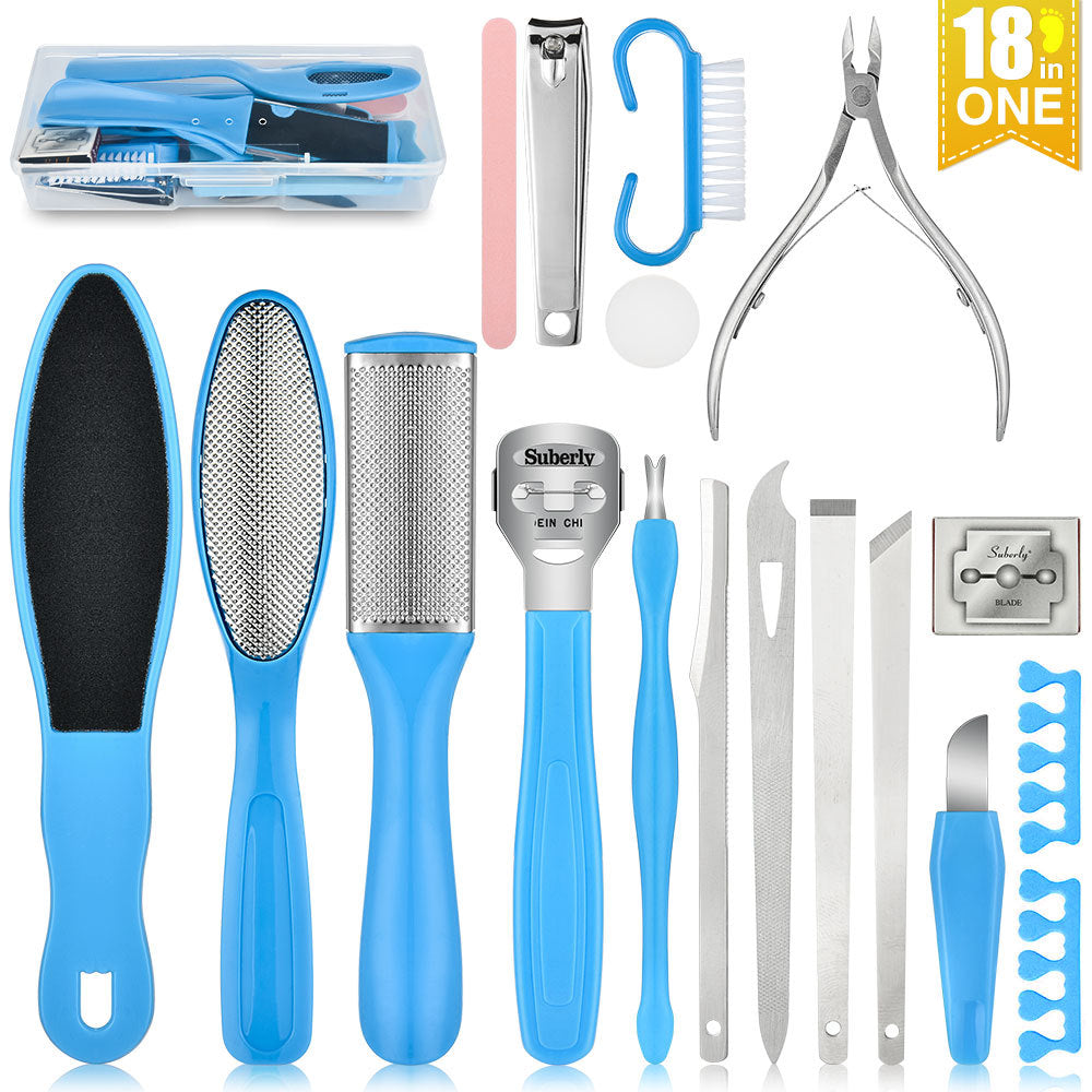 Conjunto de manicure e pedicure HISOME com 18 peças, incluindo placa para os pés, lixadeira para remover pele morta, cortador de unhas e removedor de calosidades.