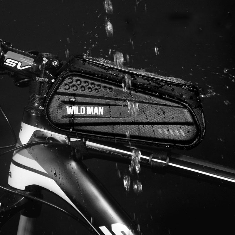 WILD MAN Bolsa rígida para bicicleta, bolsa frontal para quadro de bicicleta de montanha, bolsa para celular com tela sensível ao toque, bolsa para tubo superior, bolsa de selim, equipamento de ciclis