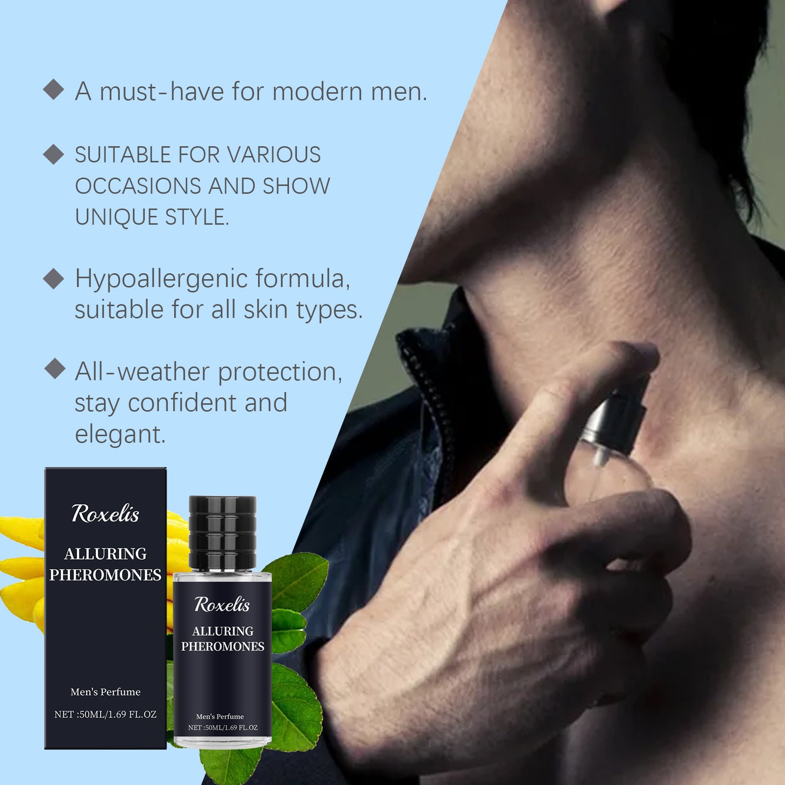 Roxelis Personality Perfume Masculino Bergamota, Fragrância de Longa Duração, Liberação Prolongada, Charme Masculino, Ambiente Perfeito para Encontros e Reconhecimento de Casais