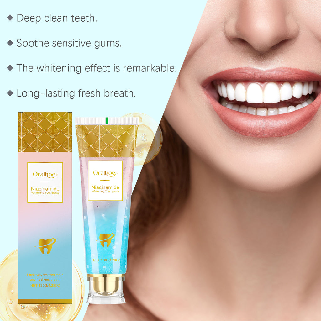 Creme dental clareador Oralhoe, suave para uso diário, que remove manchas, clareia, refresca e reduz o mau hálito.