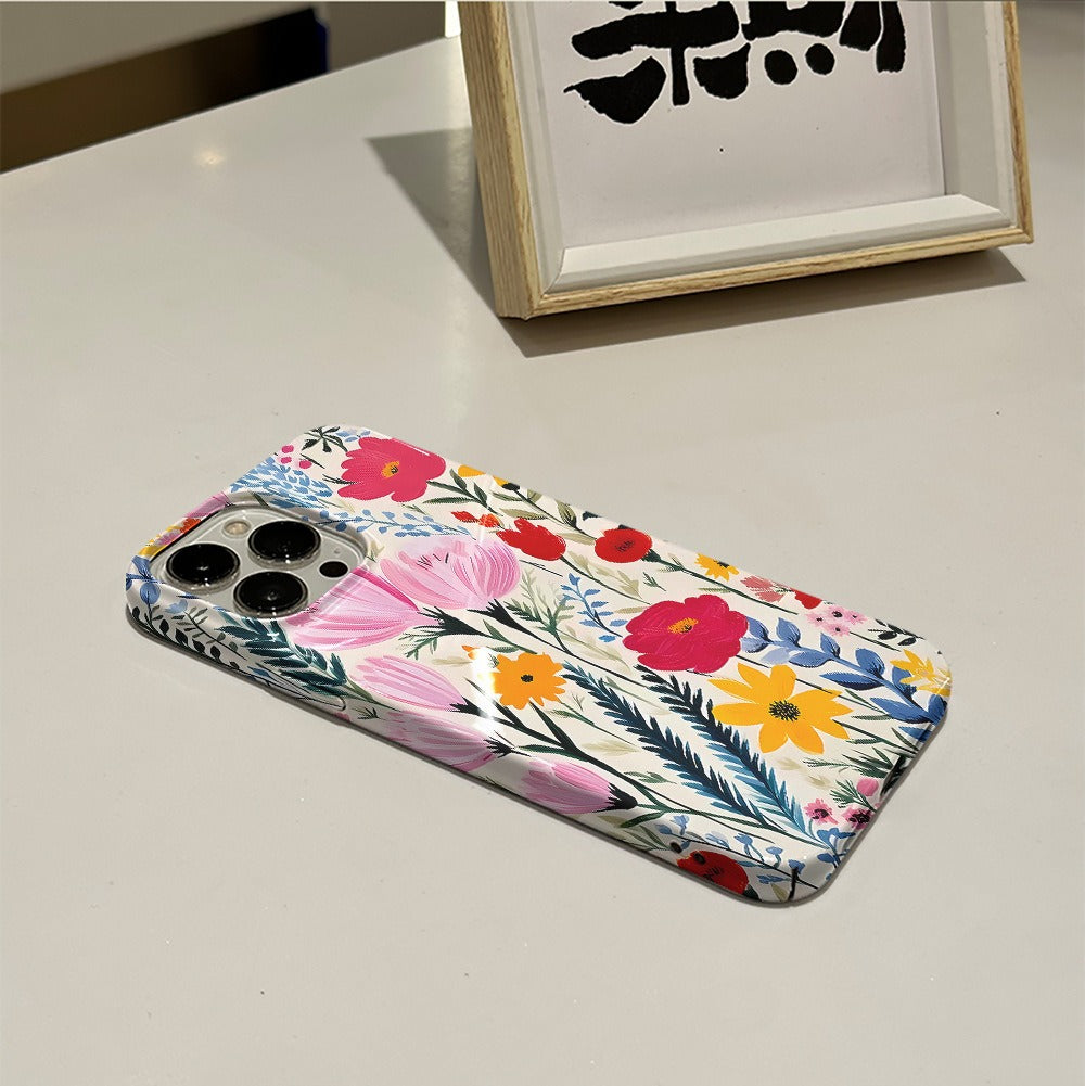 Capa de celular feminina pequena e delicada com estampa floral, capa de película para iPhone 15 Pro, capa protetora feminina para Apple 13 e 16 Pro.
