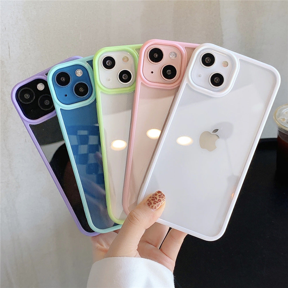 Capa protetora de acrílico colorido, ideal para Apple 14 Pro Max e iPhone 13 mini com ranhuras (15PR).