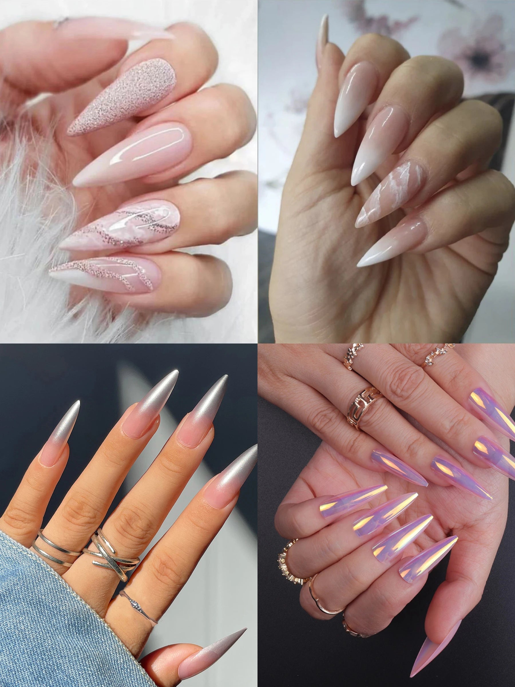 24 unhas finas em ABS para unhas compridas, 1 gel de gelatina, 1 lixa para unhas coloridas casuais para uso diário.