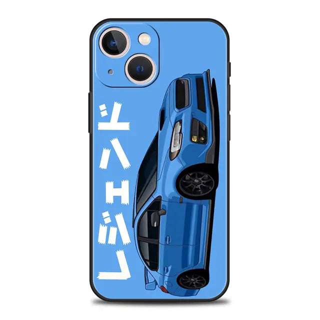 Capa de luxo para iPhone 11 12 13 15 14 Pro Max X XR XS 7 8 Plus SE 2020, preta, macia, inspirada em carros esportivos JDM Tokyo Drift.