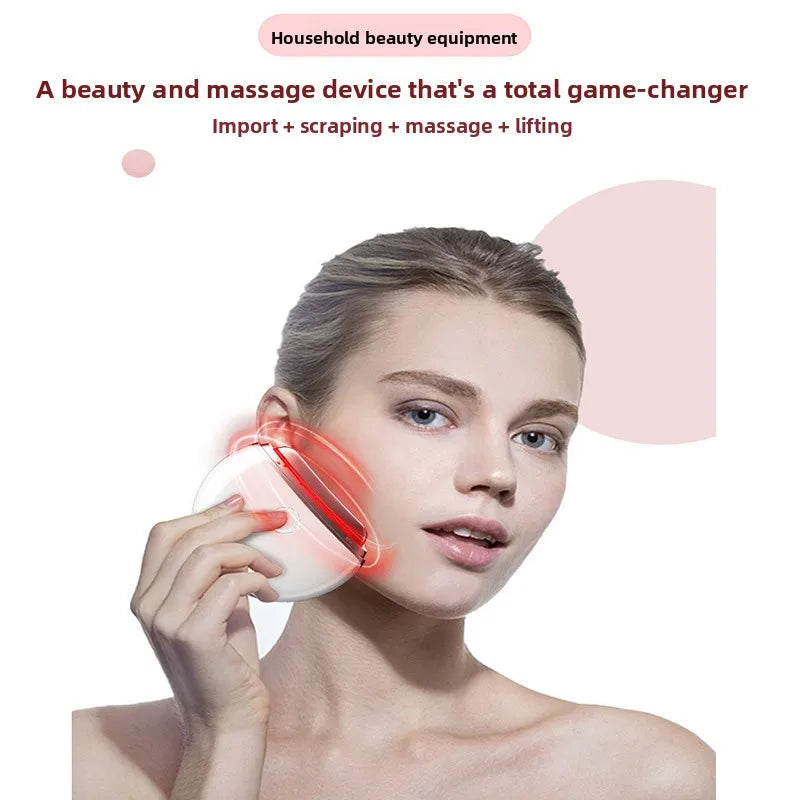 Aparelho de beleza doméstico para cuidados com a pele do rosto, raspagem elétrica, lifting facial e do pescoço com EMS (estimulação eletromagnética por microcorrente e vibração).