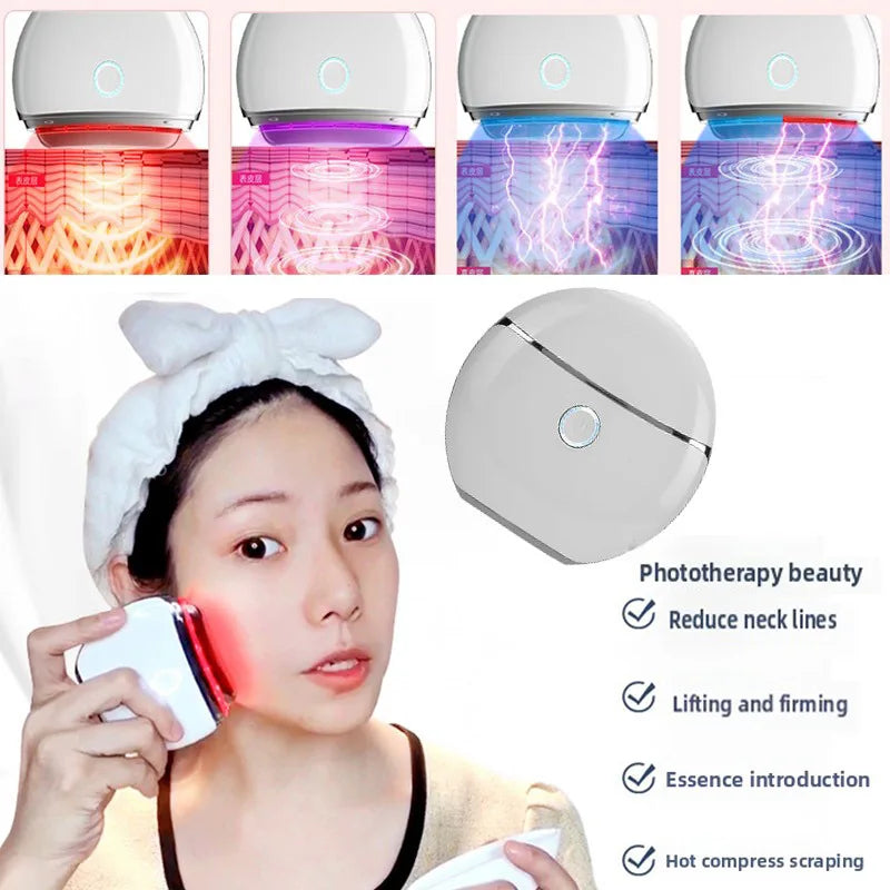 Aparelho de beleza doméstico para cuidados com a pele do rosto, raspagem elétrica, lifting facial e do pescoço com EMS (estimulação eletromagnética por microcorrente e vibração).