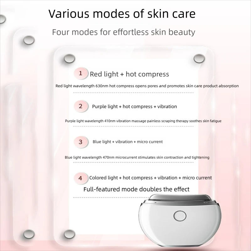 Aparelho de beleza doméstico para cuidados com a pele do rosto, raspagem elétrica, lifting facial e do pescoço com EMS (estimulação eletromagnética por microcorrente e vibração).