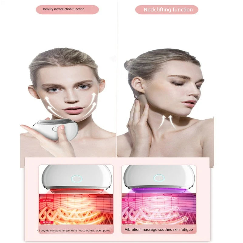 Aparelho de beleza doméstico para cuidados com a pele do rosto, raspagem elétrica, lifting facial e do pescoço com EMS (estimulação eletromagnética por microcorrente e vibração).
