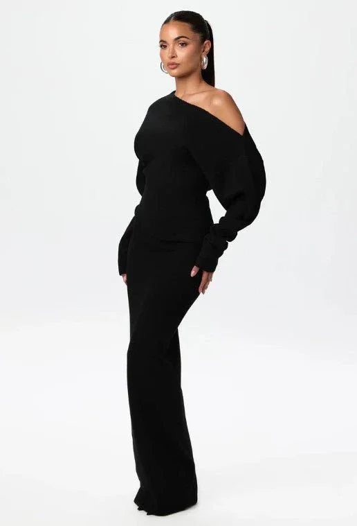 Ins Slim Long Sleeve Knitted Dress Evening Party Sexy Off - shoulder Bodycon Long Dresses - e & cj8e & cj8