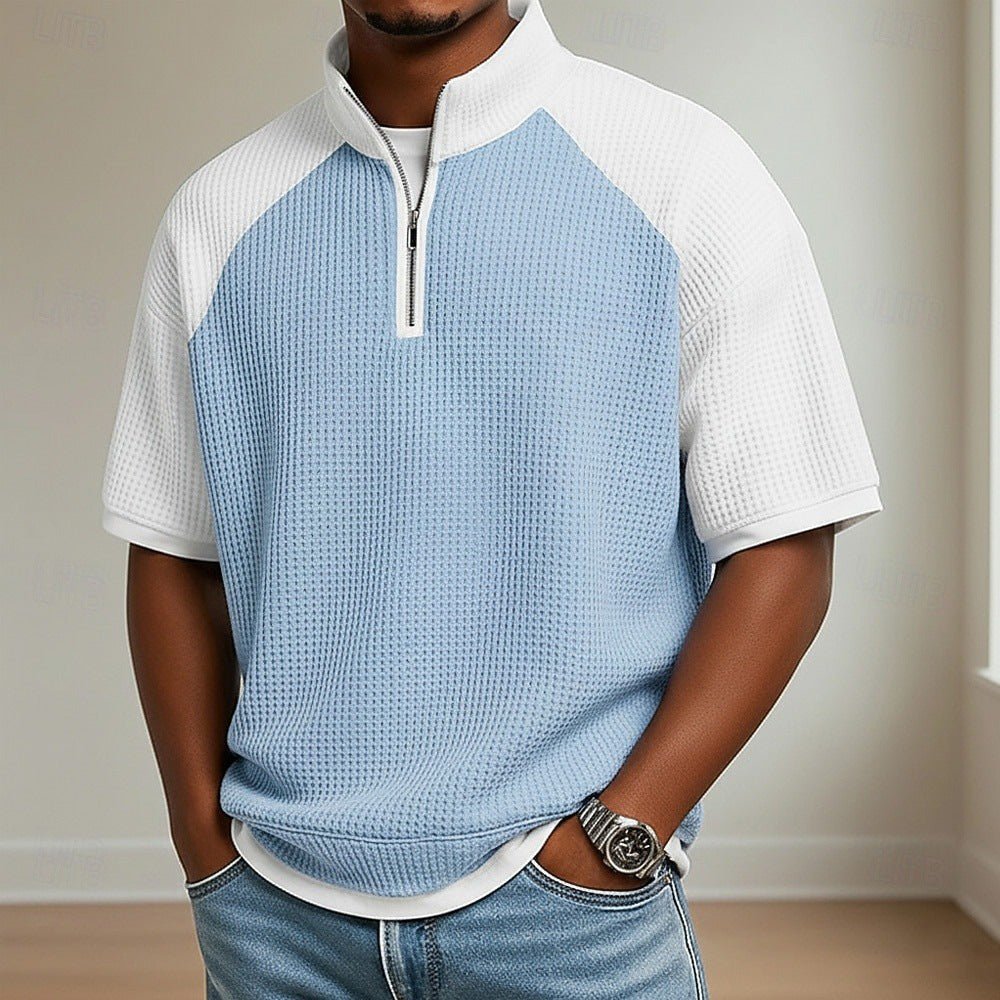 Mens Color - Block Printed Waffle - Weave Casual Top - e & cj8e & cj8