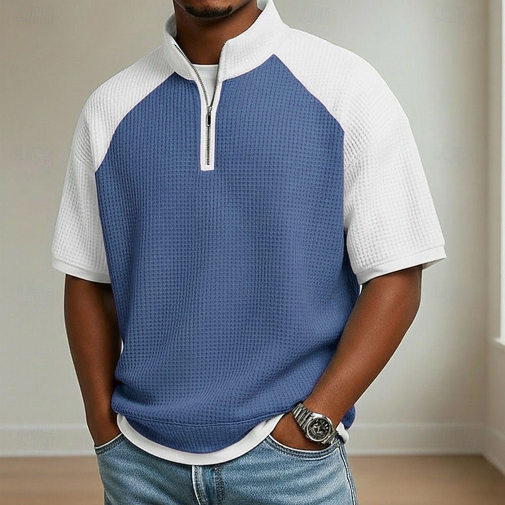 Mens Color - Block Printed Waffle - Weave Casual Top - e & cj8e & cj8
