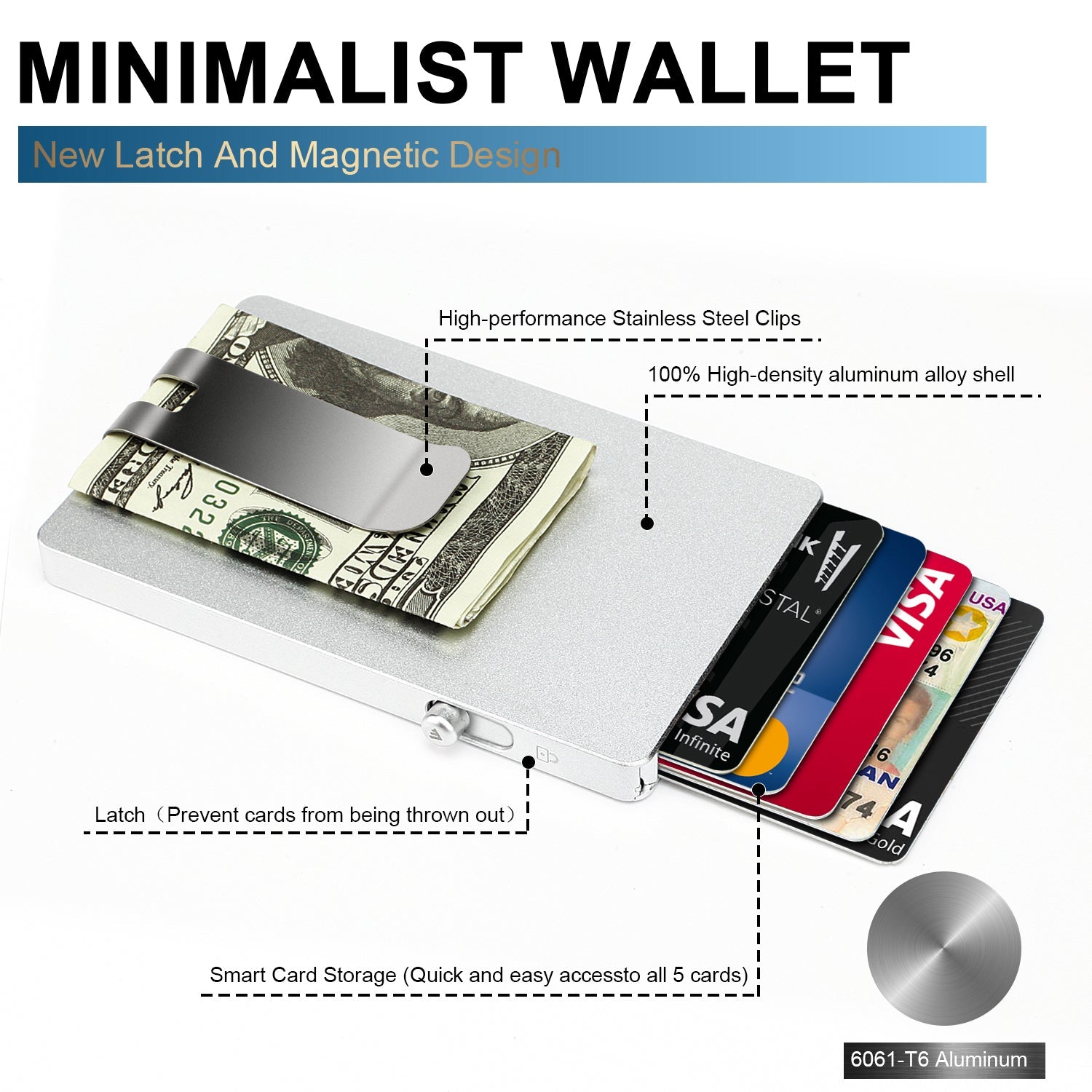 Minimalist Pop up Wallet with Money Clip, All Aluminum Slide Rfid Slim Card Holder - e & cj8e & cj8