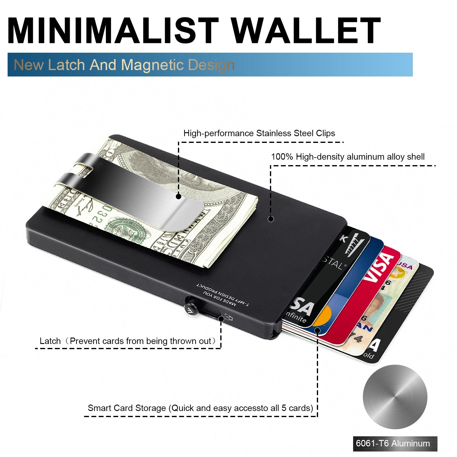 Minimalist Pop up Wallet with Money Clip, All Aluminum Slide Rfid Slim Card Holder - e & cj8e & cj8